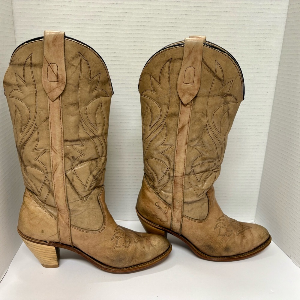 VTG Rodeo Festival Cowgirl Leather Boot Capezio L348 Taupe Women Sz 7 1/2 M